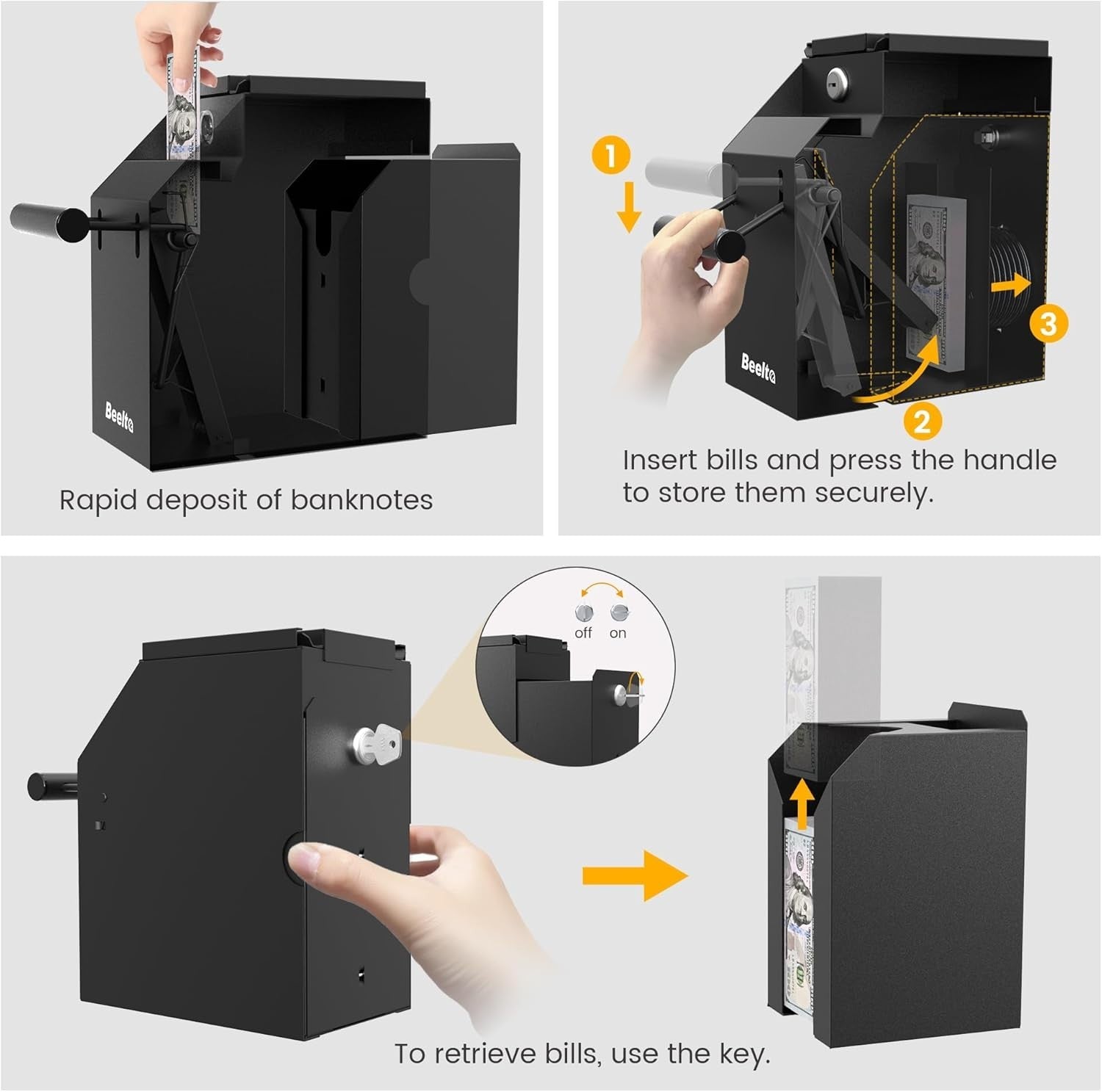 Under Counter Cash Safe Deposit Box Key Lock 400 Note Capacity