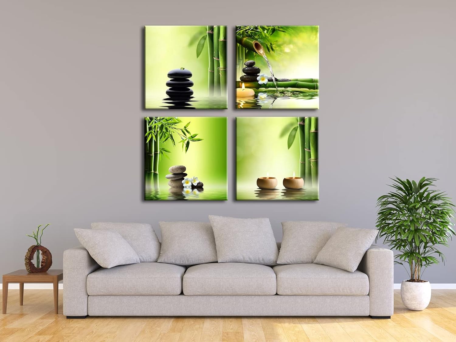 4 Panel Zen Bamboo Canvas Wall Art Framed Green Spa Prints