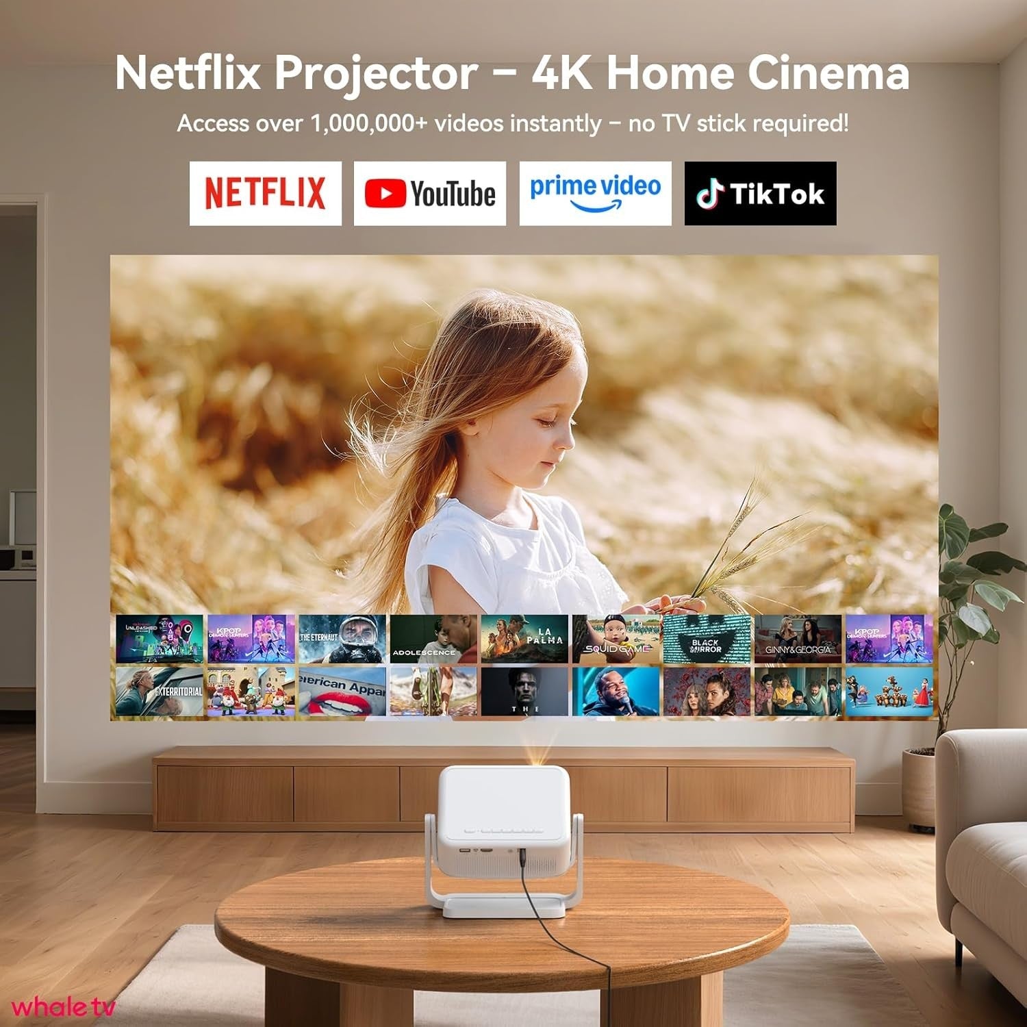 1080P Smart Projector 4K WiFi Bluetooth Netflix Whale TV Home Cinema