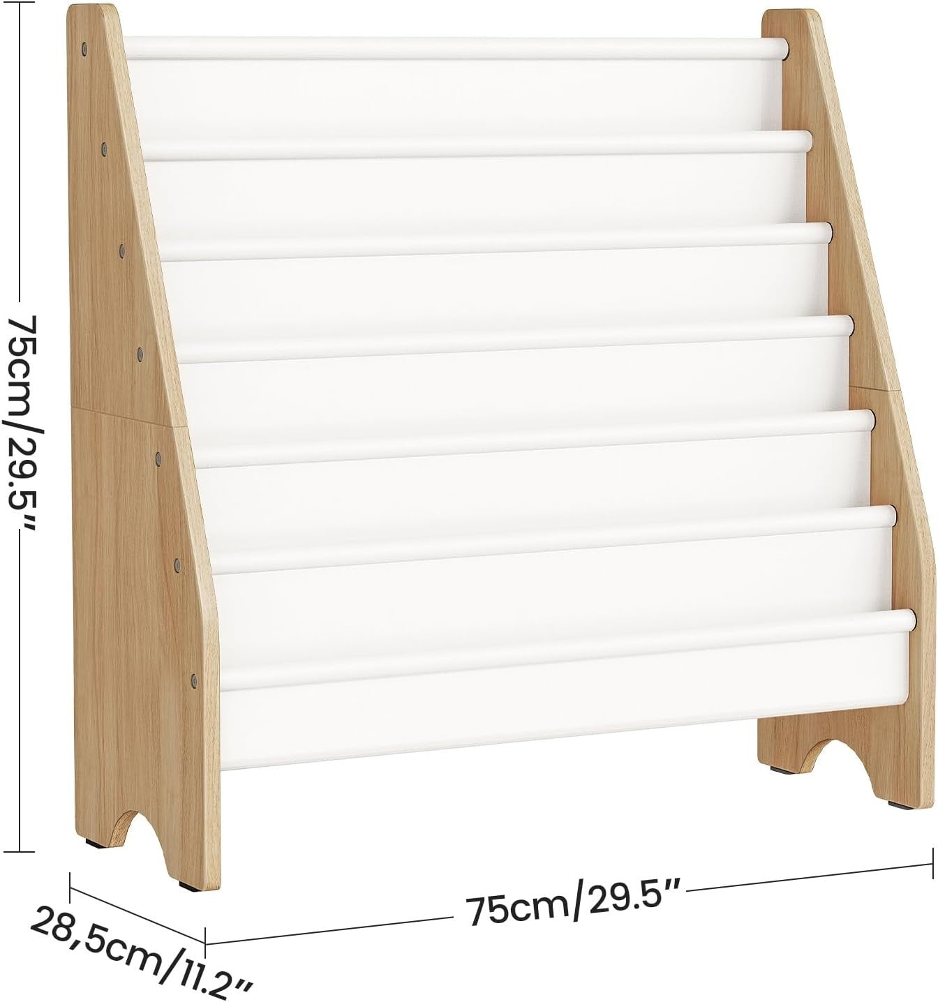 6 Tier Kids Bookshelf White Natural Sling Book Organizer Large Capacity
