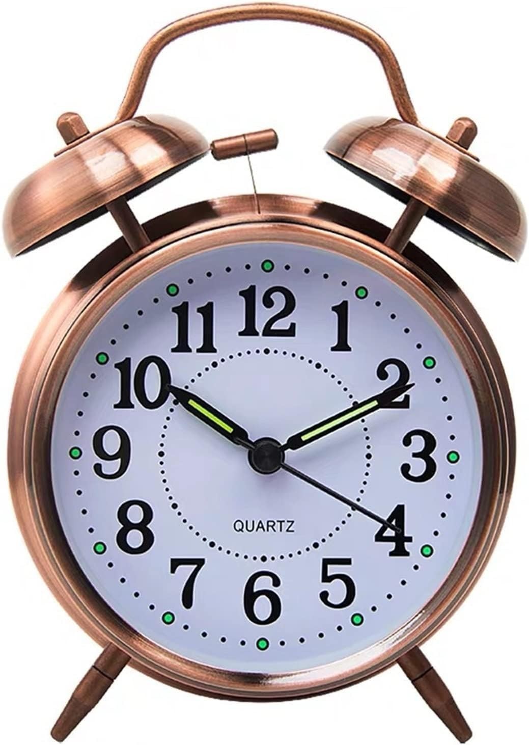 Copper Twin Bell Alarm Clock Loud Silent Vintage Bedside Desk Clock