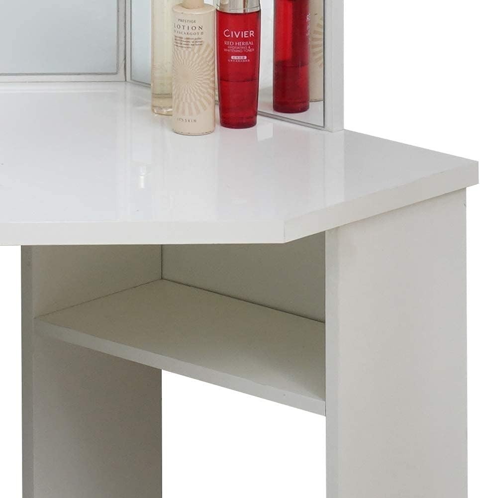 Corner Vanity Dressing Table Set White 3 Hollywood Mirror 5 Drawer Stool (74/77)