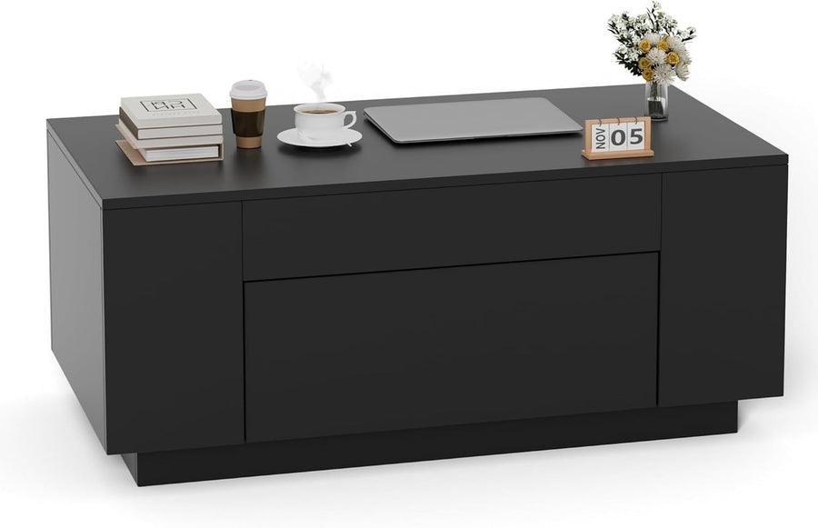 Black Rectangular Coffee Table with Hidden Storage Drawer 98x50cm