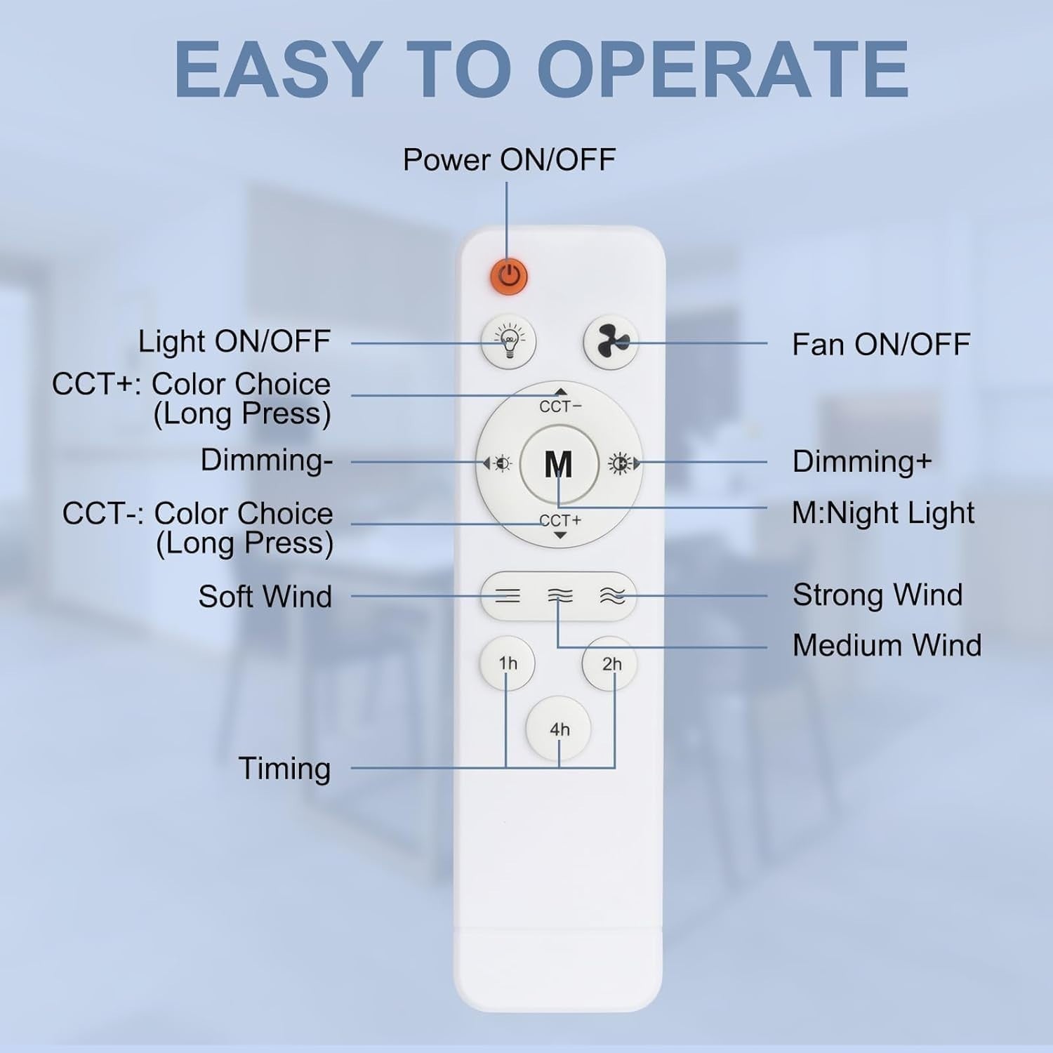 DGE E27 Fan Light, 3 Speeds, Dimmable LED, Remote, for Kitchen, Garage, Bedroom