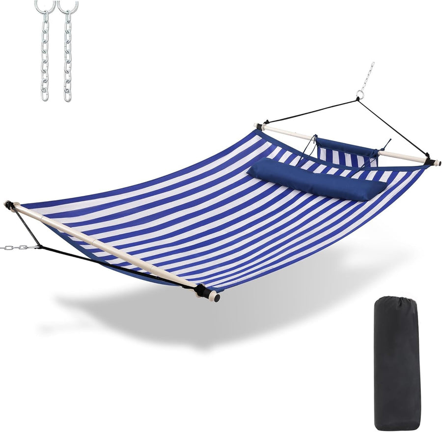Anti-Flip 12FT Double Hammock 450LB Load with Iron Bars & Nylon Rope