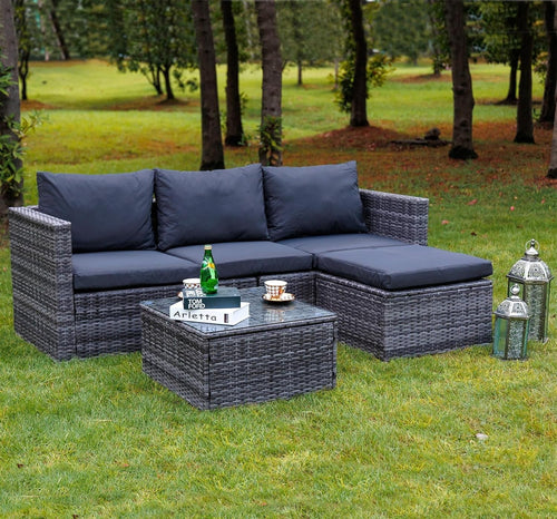 Rattan Corner Garden Sofa Set 4 Seater w/Table & Cushions Outdoor