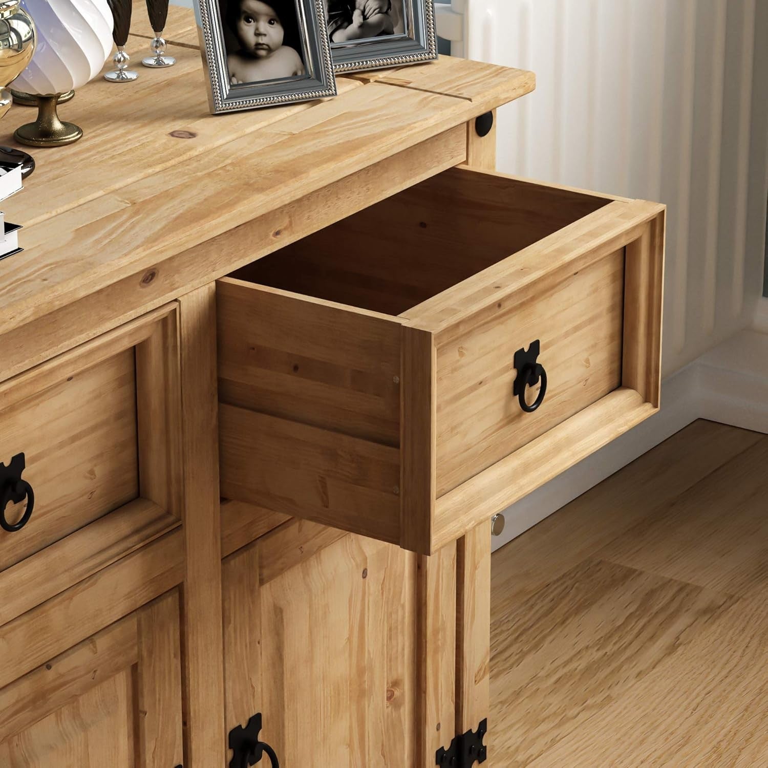 Large Rustic Solid Pine Sideboard 3 Door 3 Drawer Storage Cabinet 125cm