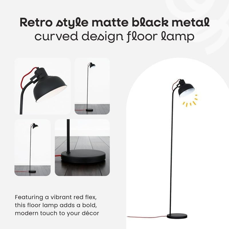 Retro Black Floor Lamp Curved Metal Reading Light E14 Standing Lamp