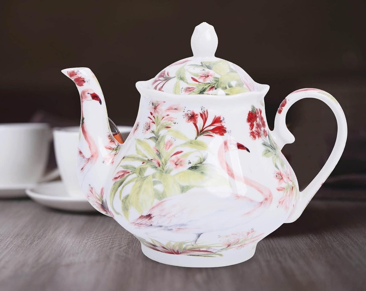 Vintage Porcelain Teapot 37oz Flamingo Tea Pot European Style Gift