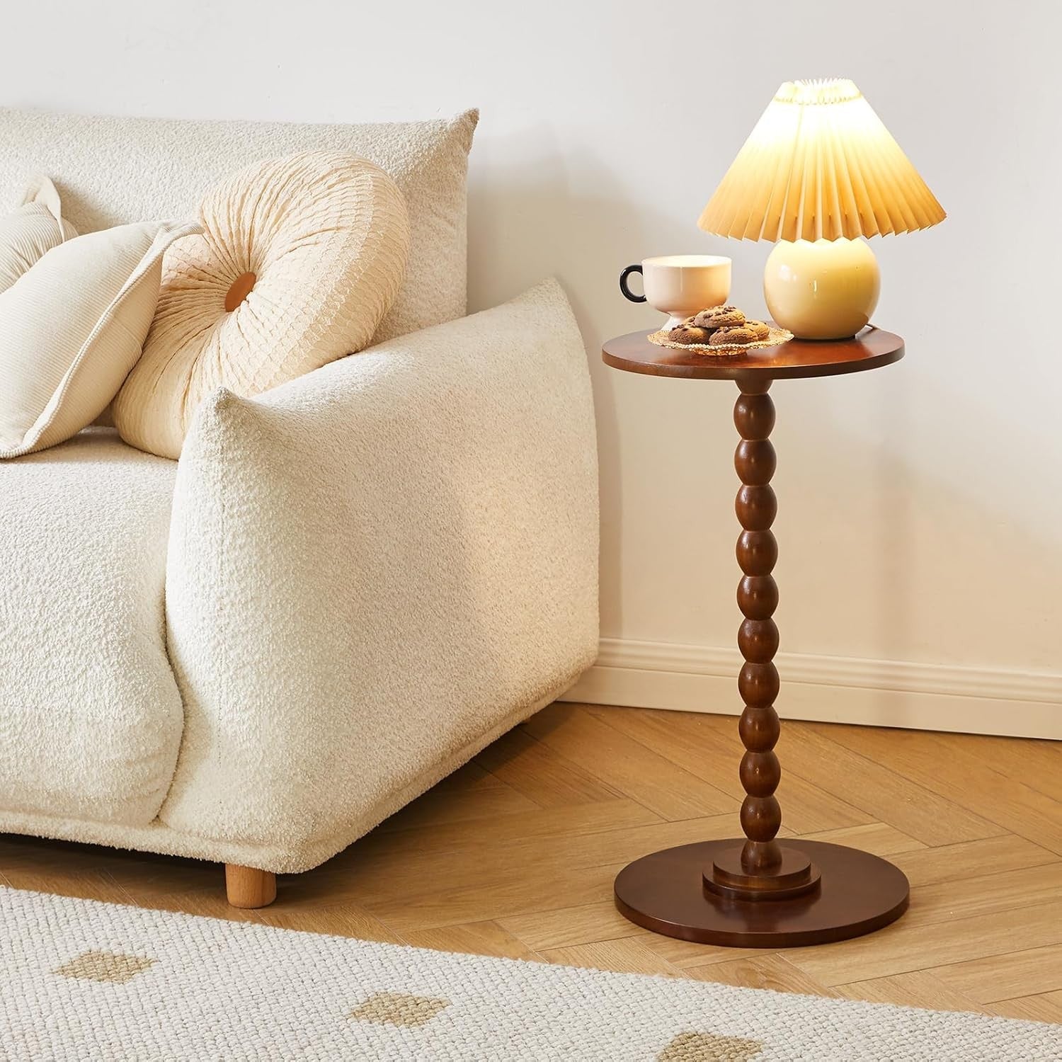 Rustic Brown Round Side Table – Modern Small Accent Table with Solid Wood Base
