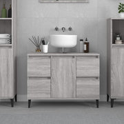 Grey Oak Under Sink Bathroom Cabinet 80cm Modern Vanity Unit with Drawers & Door