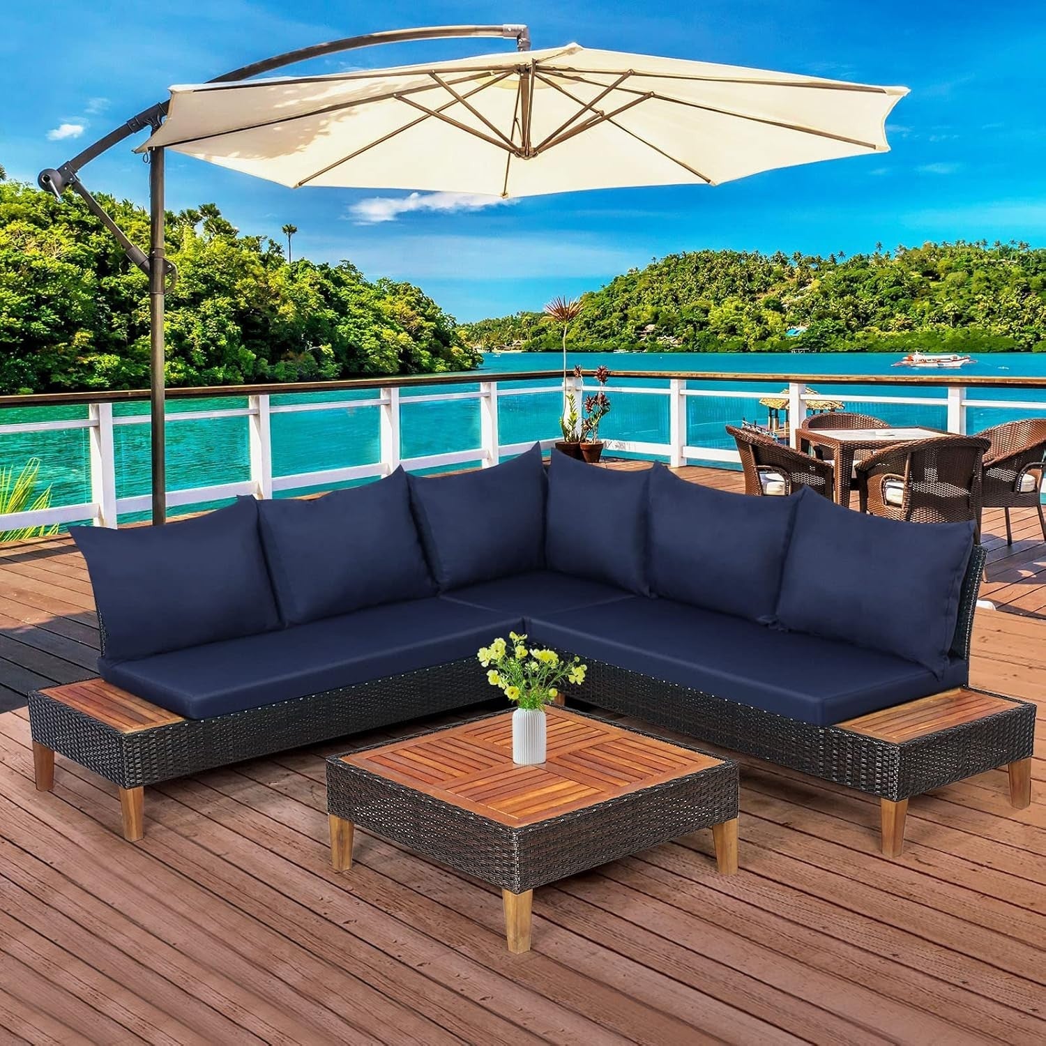 5 Seater Rattan Garden Sofa Set Outdoor Patio Furniture w/ Cushions Table