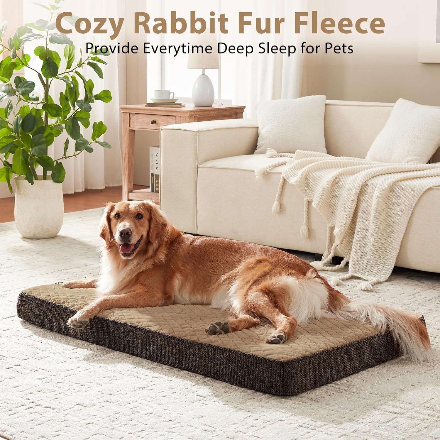 XL Orthopedic Dog Crate Bed 104x69cm Memory Foam Washable Brown