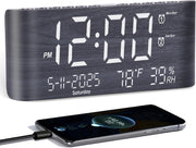 Large Digital Alarm Clock 8.7in Display Temperature Humidity USB Charger
