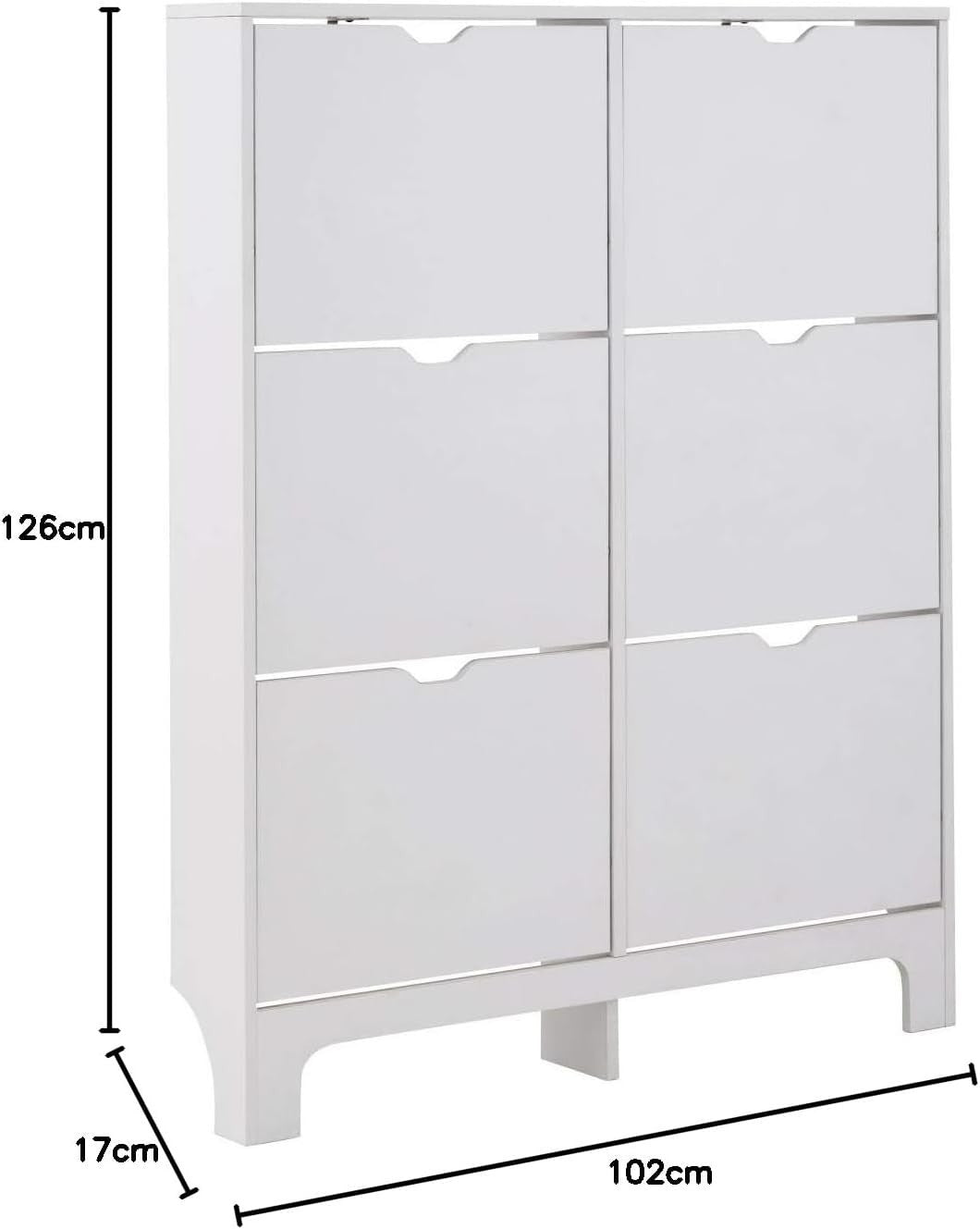 Slim Shoe Cabinet High Gloss 6 Drawer White Storage Unit for Hallway 126cm