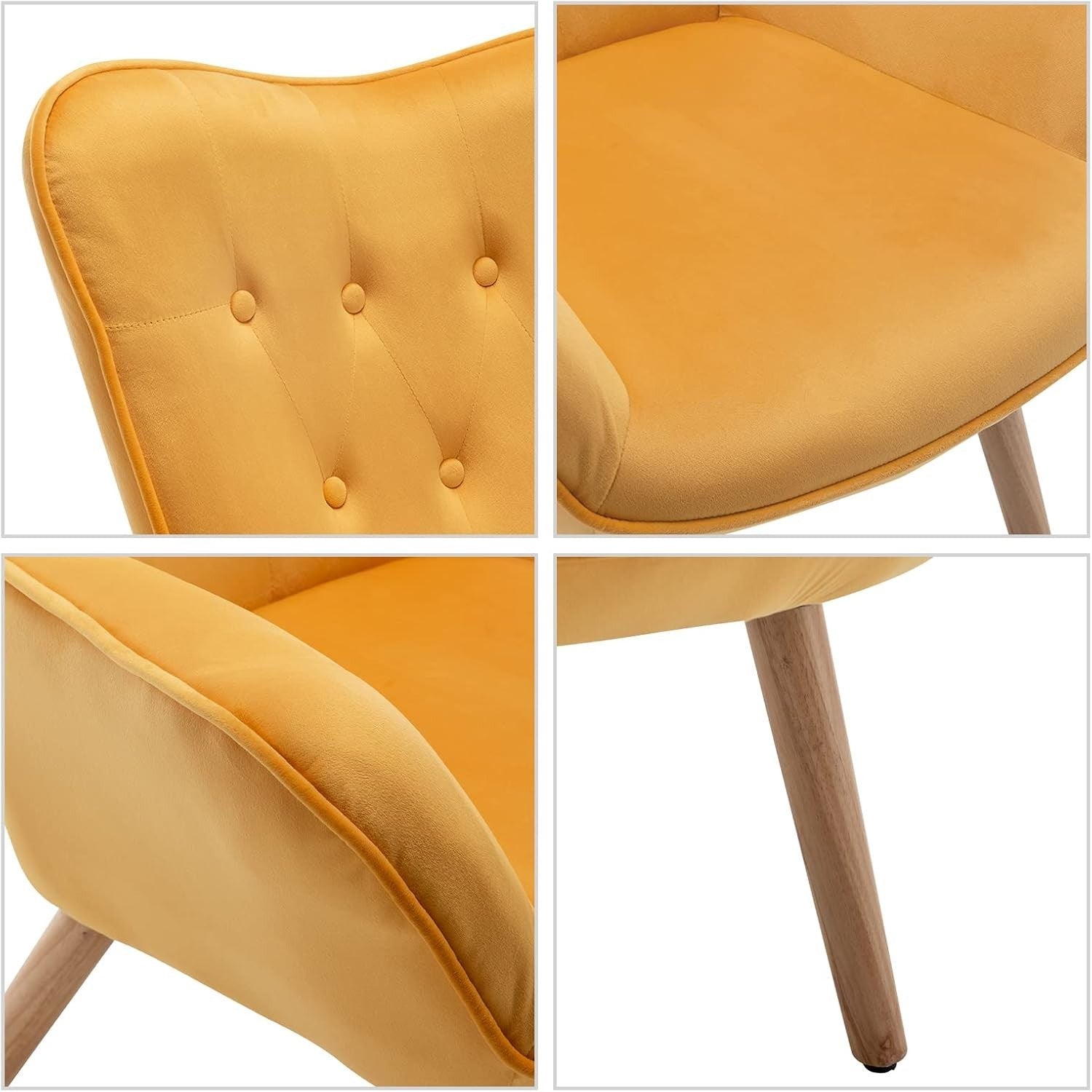 Yellow Velvet Armchair with Footstool, Comfy Reading Lounge Chair Set