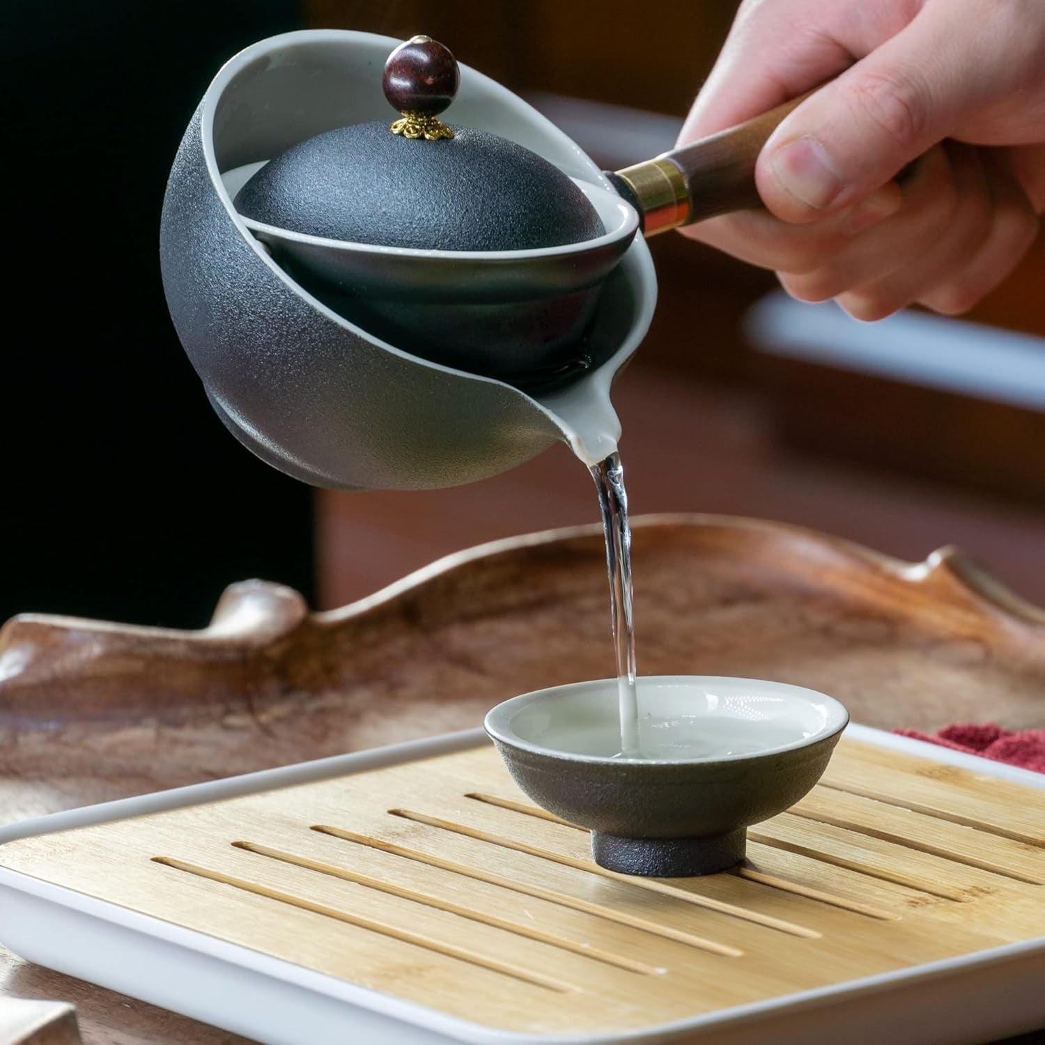 Portable Gongfu Tea Set 360° Rotating Teapot Infuser Travel Kit Black