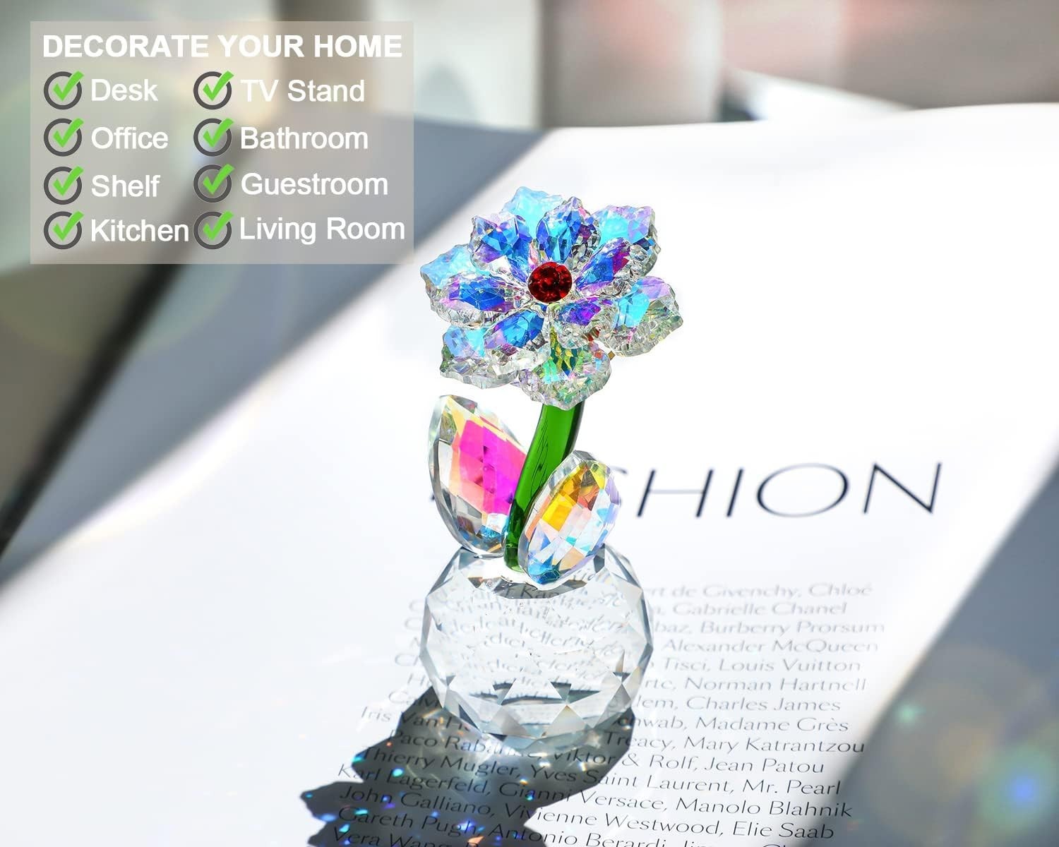 Crystal Sunflower Figurine Ornament • Sparkling Glass Flower Gift • Table Decor