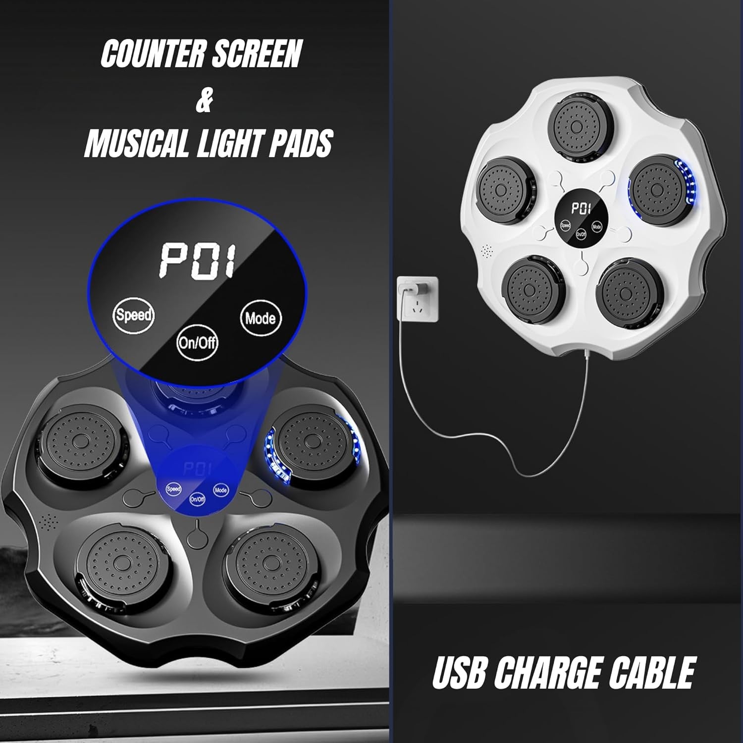 Music Boxing Machine Wall Mounted Bluetooth LED Punch Trainer Home
