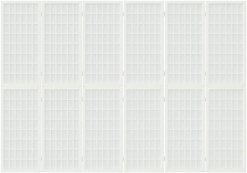 6 Panel White Shoji Room Divider 240x170cm Folding Wooden Privacy Screen Japanes