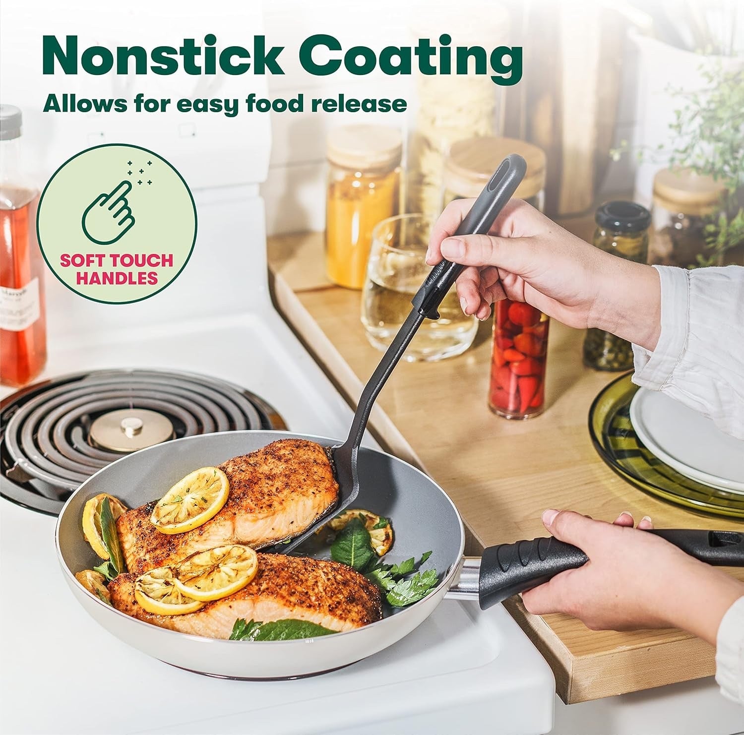 12pcs Cream Non Stick Cookware Set with Utensils – PFOA Free Scratch Resistant