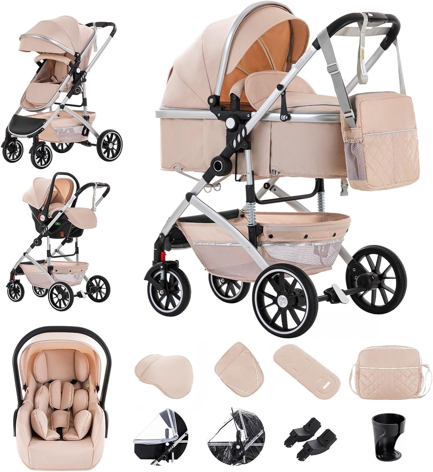 3 in 1 Baby Pram City Stroller Car Seat System One Click Folding