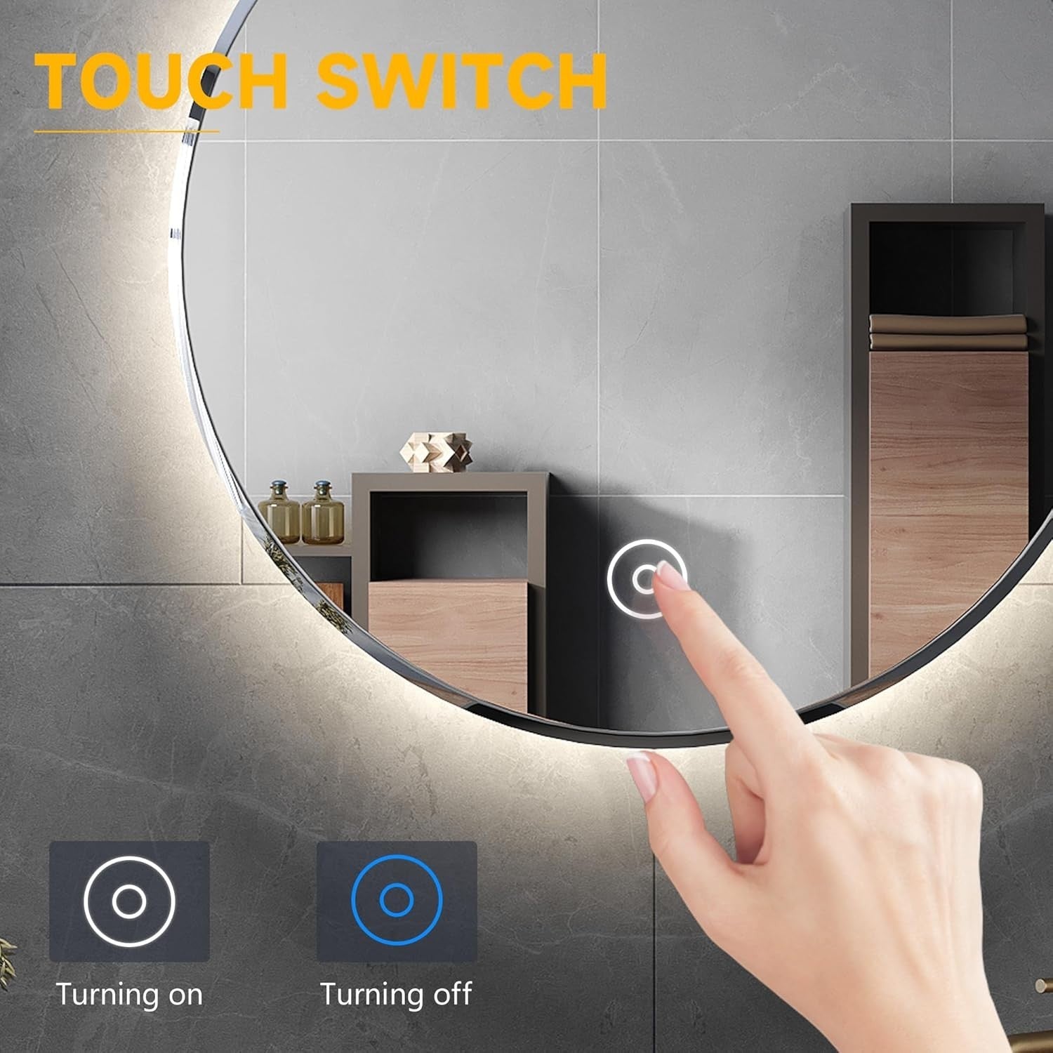 Round LED Bathroom Mirror 60x60cm Anti-Fog Touch Sensor Vanity Light