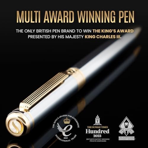 Luxury Silver Chrome Ballpoint Pen Gold Trim Medium Black Ink