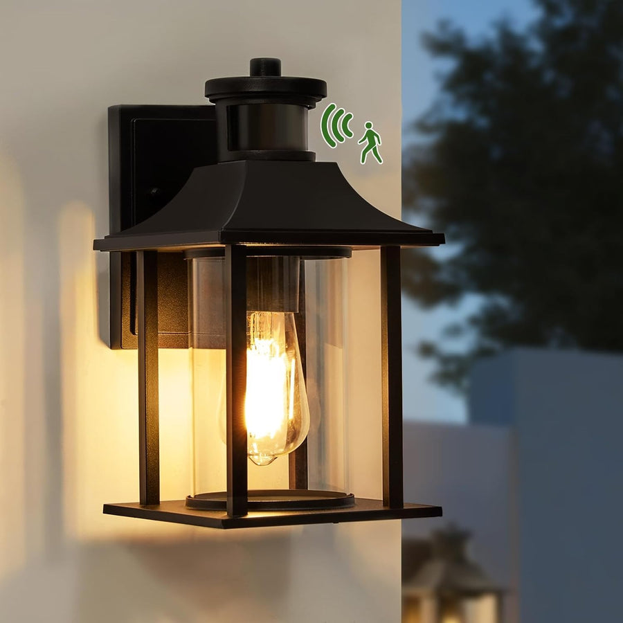 Outdoor Wall Light PIR Motion Sensor, Dusk to Dawn, Black Retro Lantern