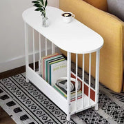 Slim Oval Side Table with Storage, Modern Small End Table for Living Room