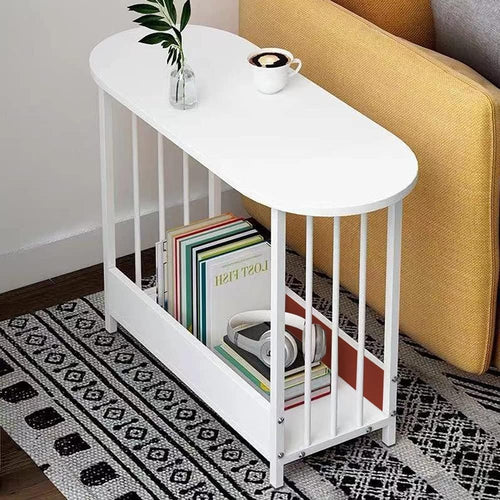 Slim Oval Side Table with Storage, Modern Small End Table for Living Room