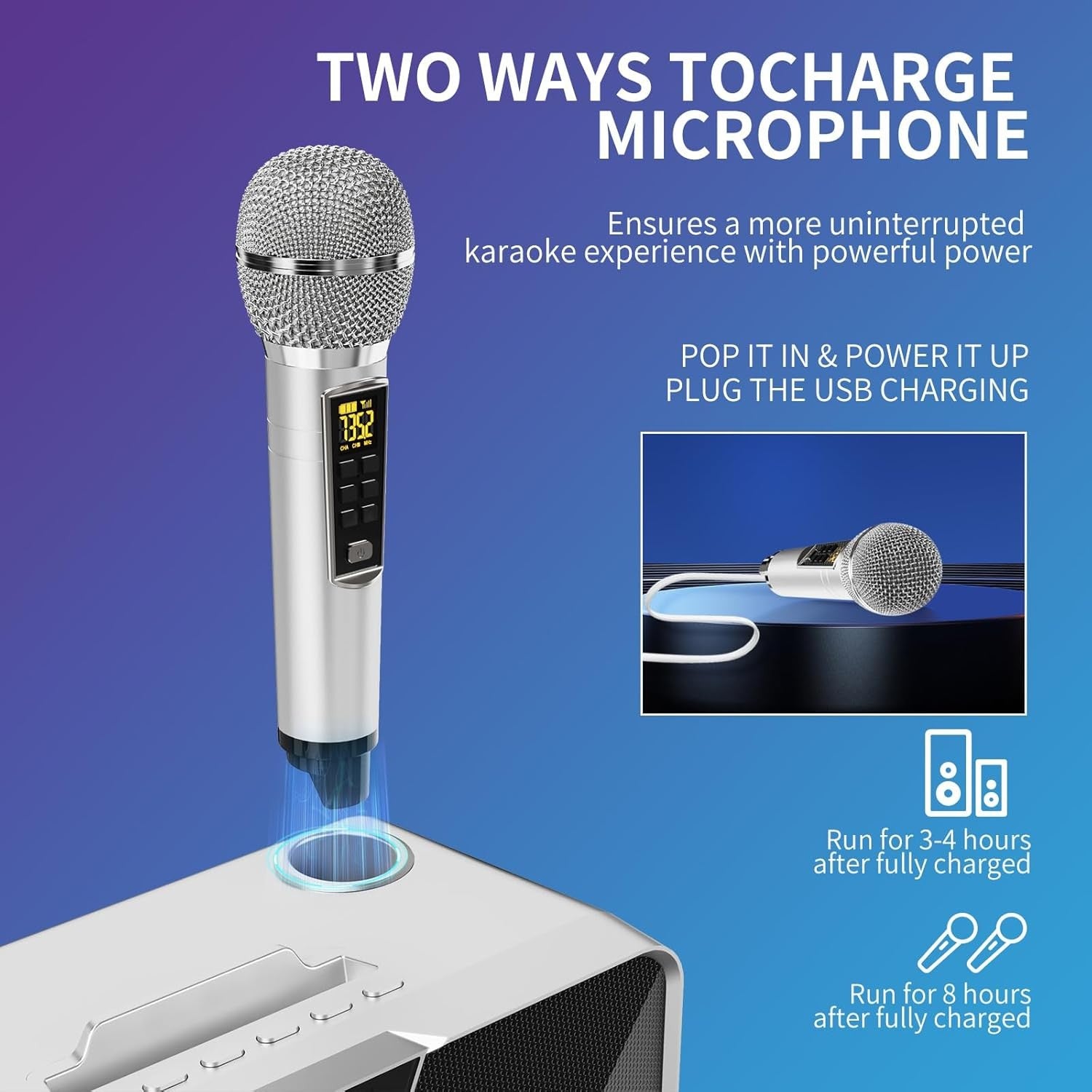 Karaoke Machine 2 UHF Wireless Mics Bluetooth PA LED