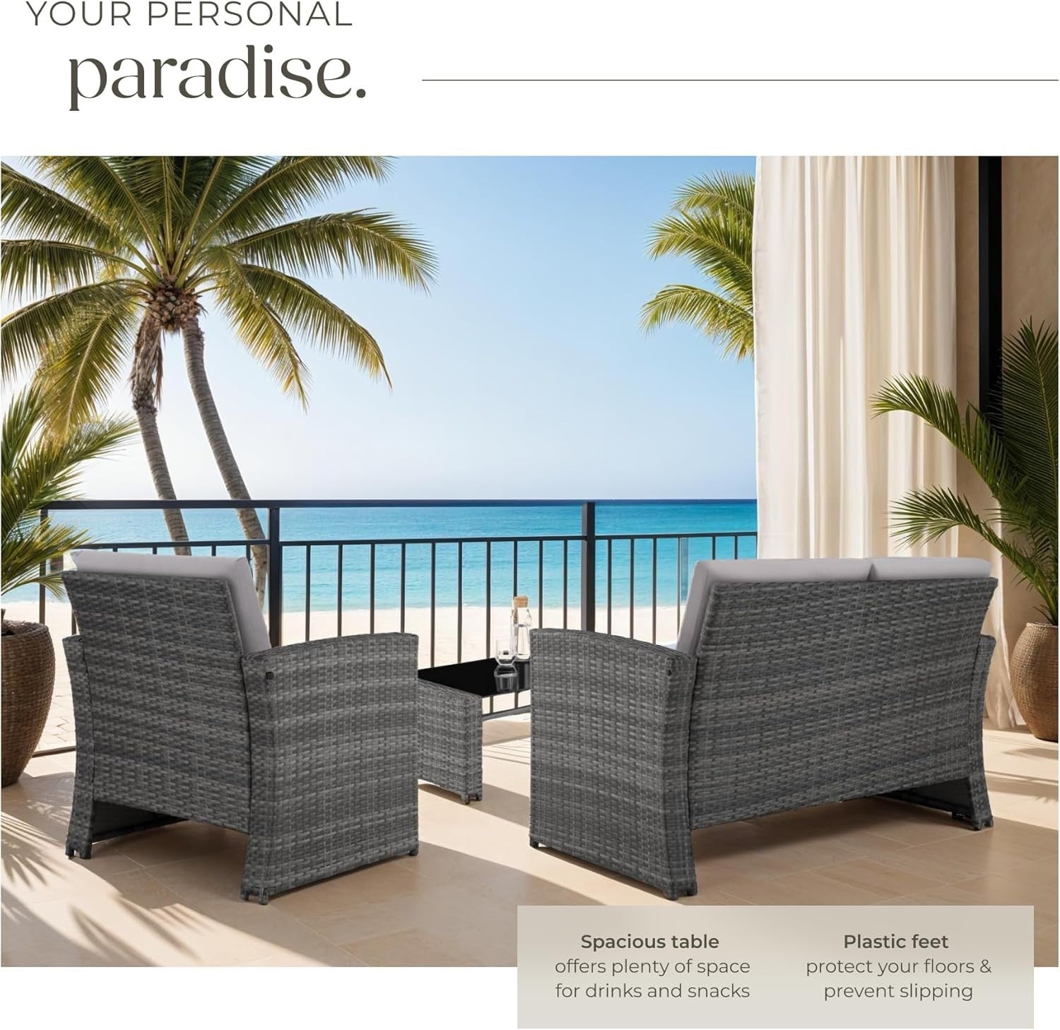 Rattan Garden Furniture Set 4 Seater Sofa Chairs Table Grey Cushions