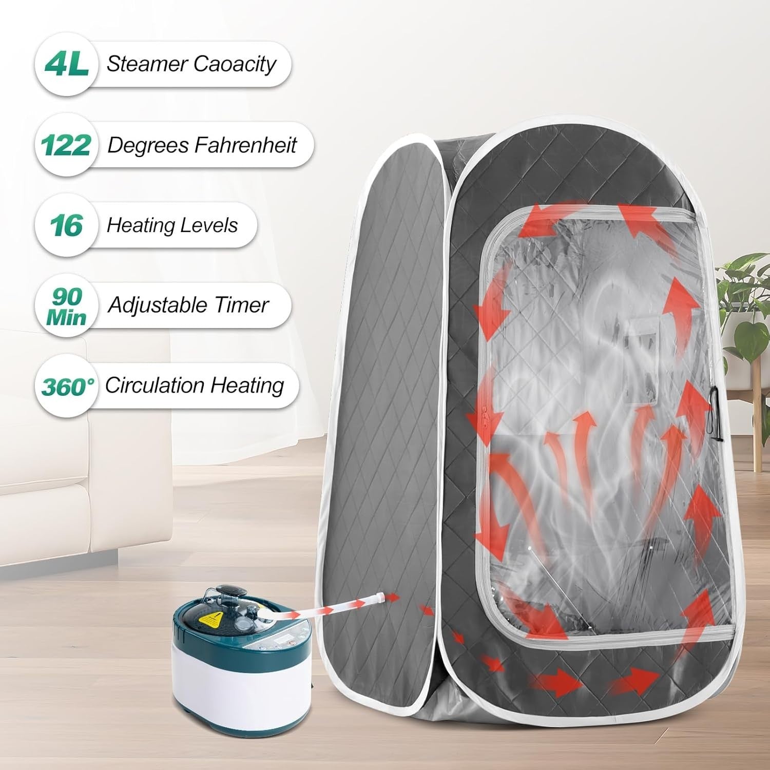 4L Sauna Steam Generator 1600W Home Spa Steamer Pot Remote Timer Stainless Steel