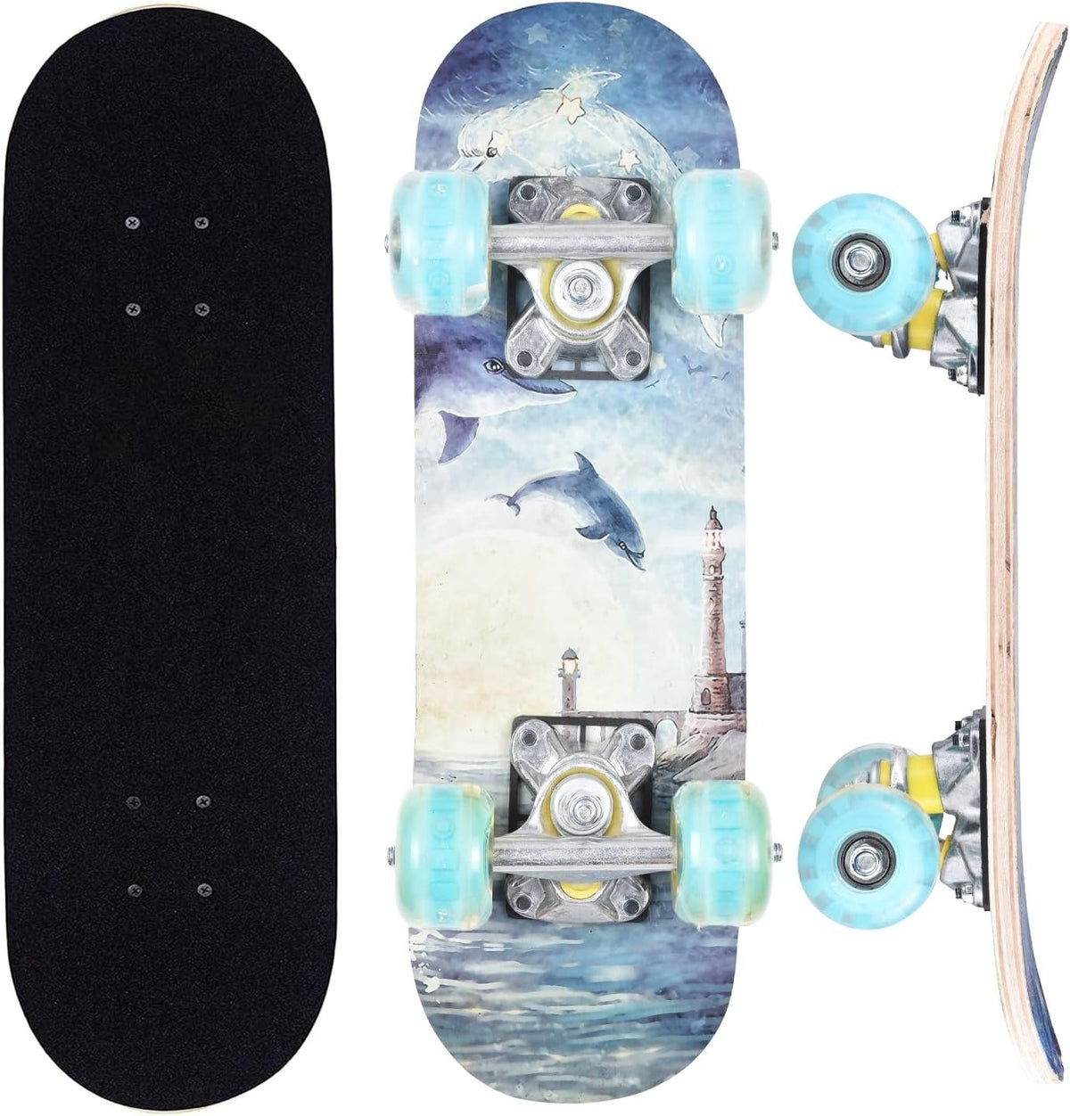 17 Inch Mini Skateboard Light Up Wheels Kid Beginner Double Kick T Tool
