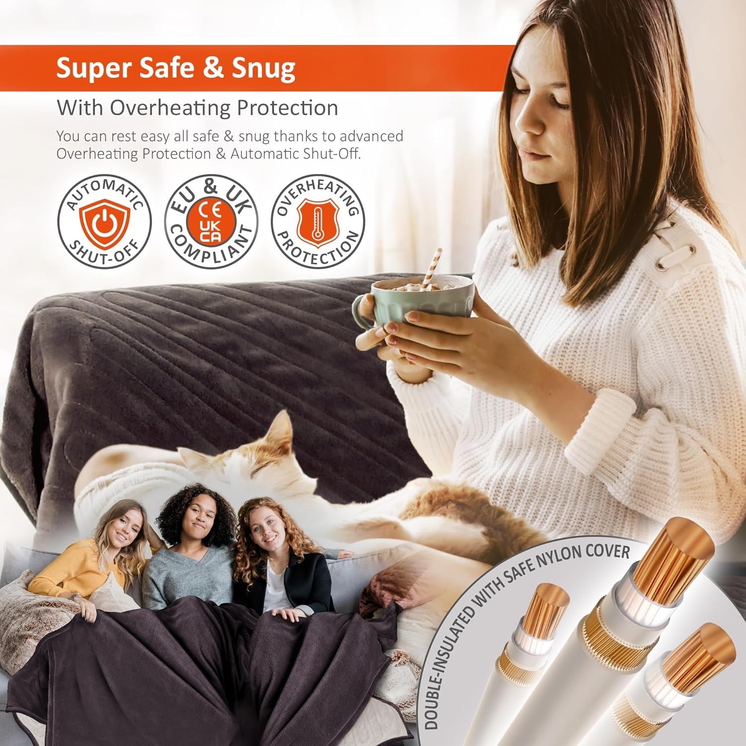Electric Heated Throw Blanket Double 200x180cm 9 Heat Settings Auto Shut Off