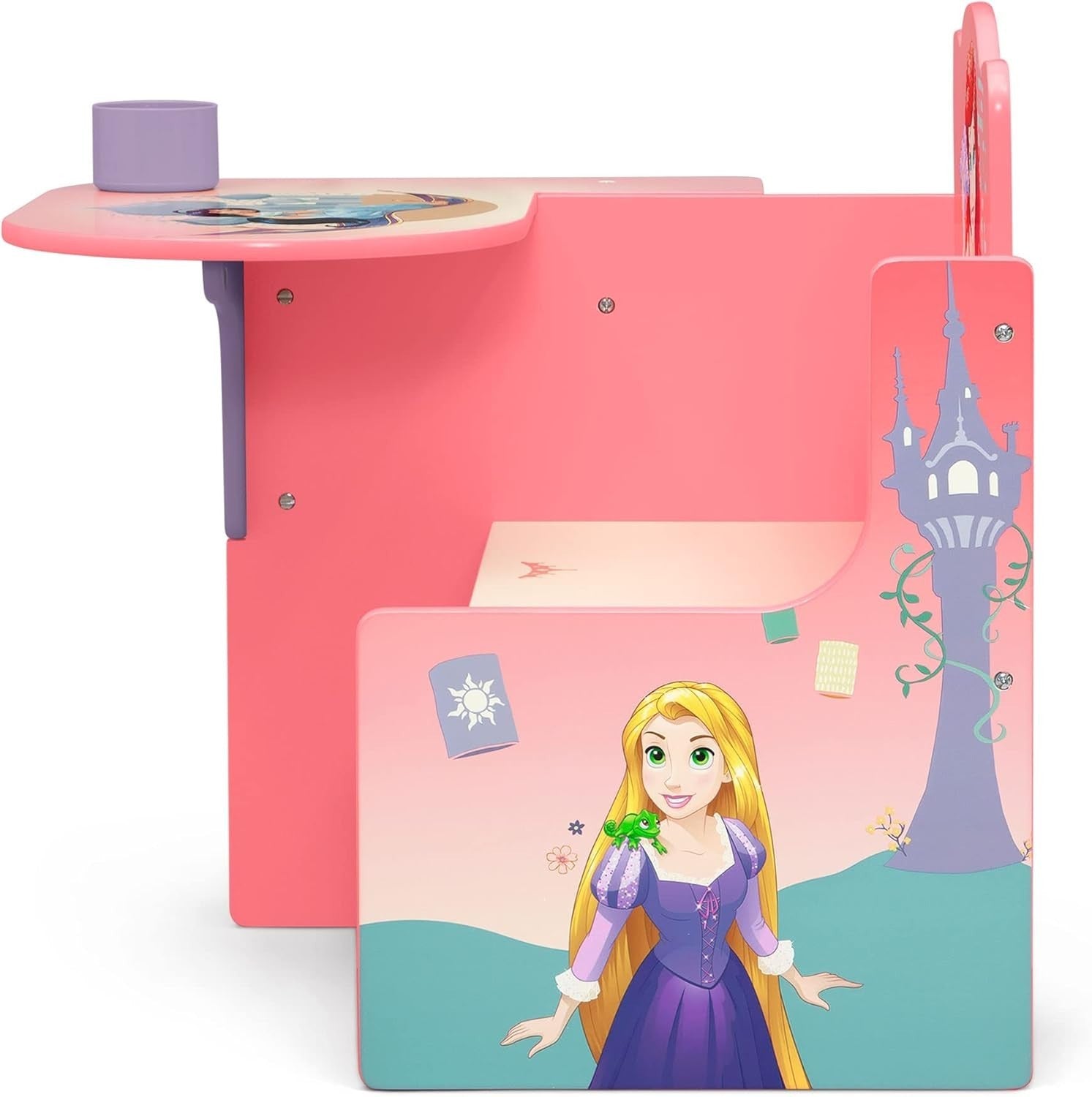 Kids Pink Princess Office Chair with Storage Bin, Comfortable & Space-Saving