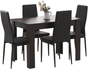 Modern 5 Piece Dining Table Set with 4 Black Leather Chairs for Kitchen