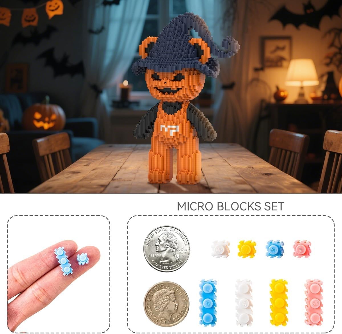 Halloween Pumpkin Bear Micro Brick Set 2715pcs | Spooky Decor Gift Toy