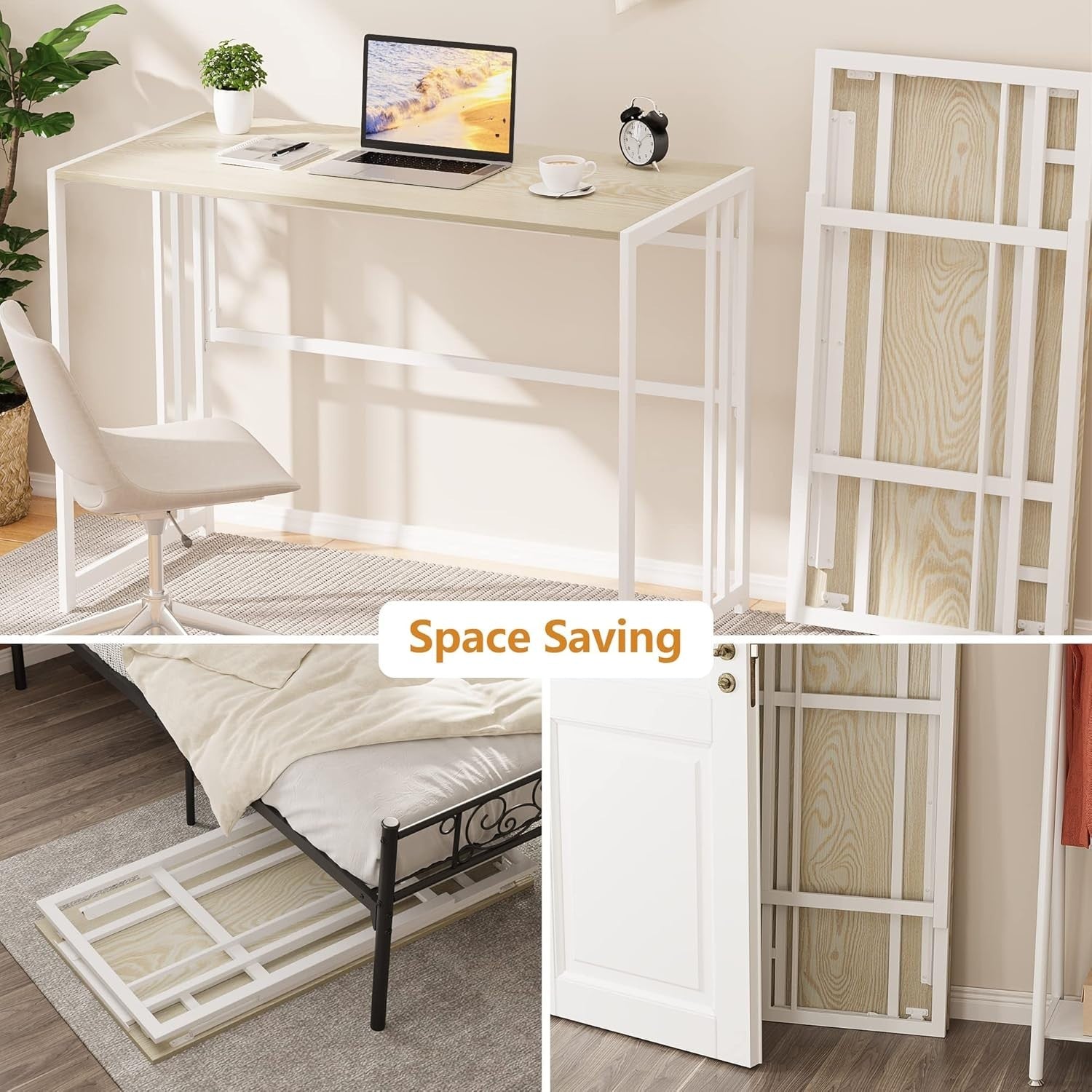 Folding Computer Desk 100x50cm No Assembly Study Writing Table Beige