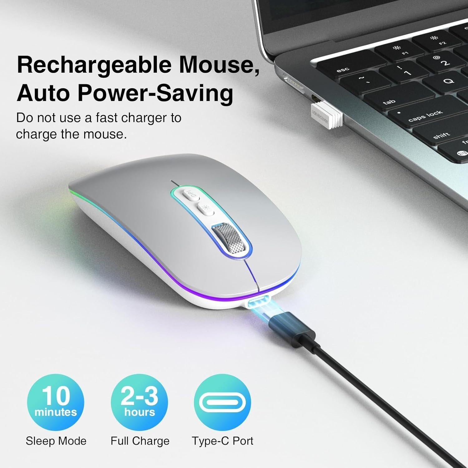 Silent Rechargeable Wireless Mouse Bluetooth 2.4G Slim Ergonomic 1600DPI