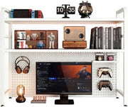 2-Tier Desk Bookshelf Organizer w/ Pegboard | White Metal Desktop Shelf 75cm