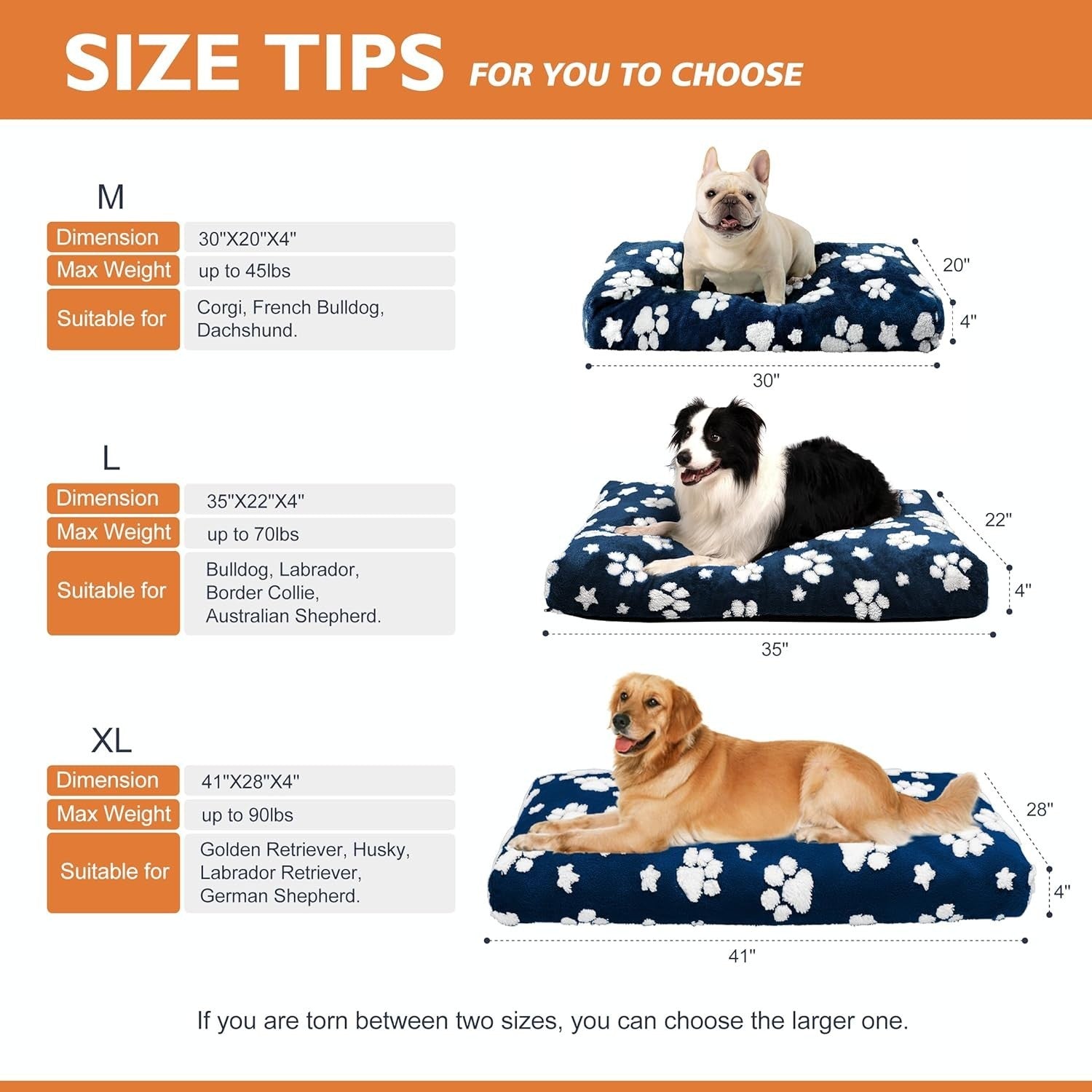 XL Dog Bed 104x71cm Washable Crate Mattress Navy Paw