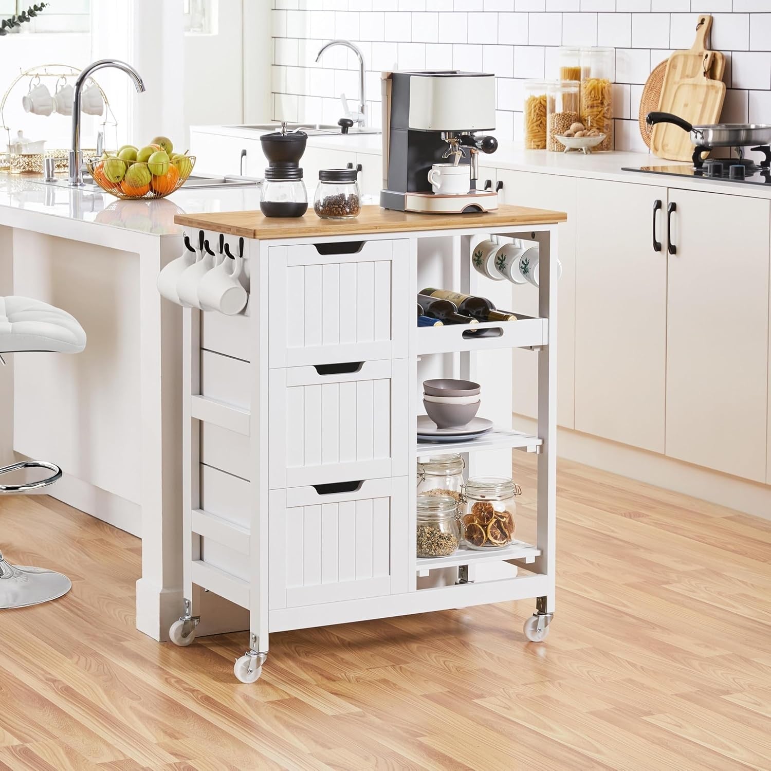 Kitchen Storage Trolley on Wheels with Drawers 3 Tier Rolling Island