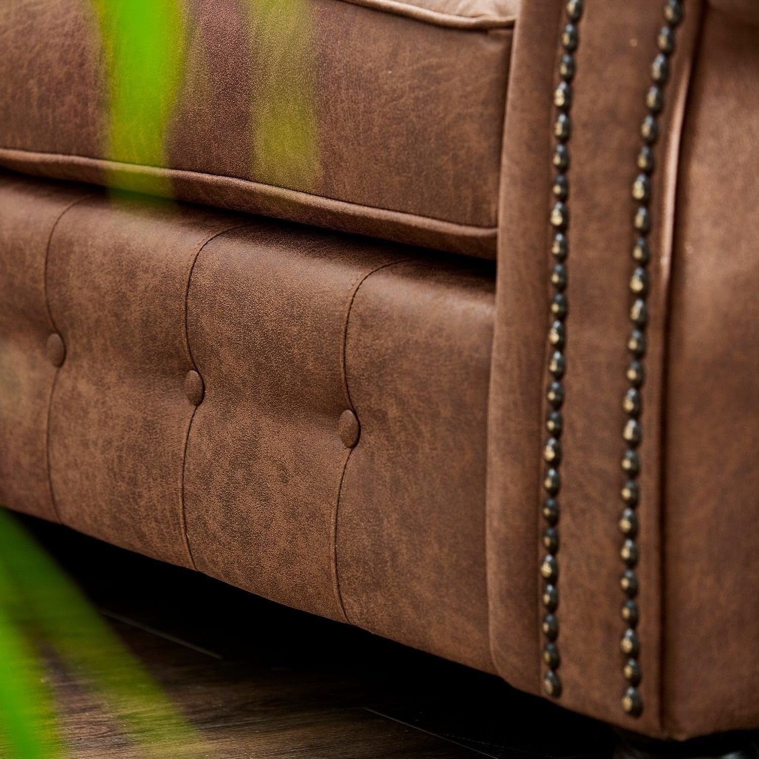 Luxury Brown L-Shaped Corner Sofa 5 Seater Faux Leather High Back Suite