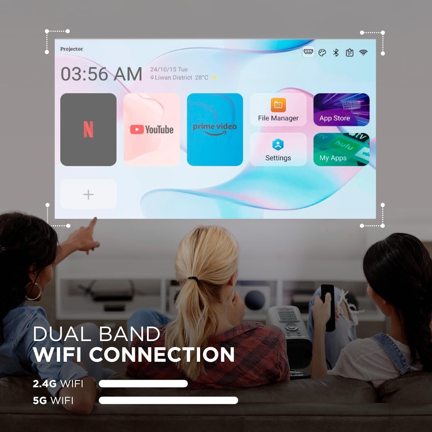 1080P Smart Projector 4K WiFi6 Bluetooth Short Throw 200” Portable