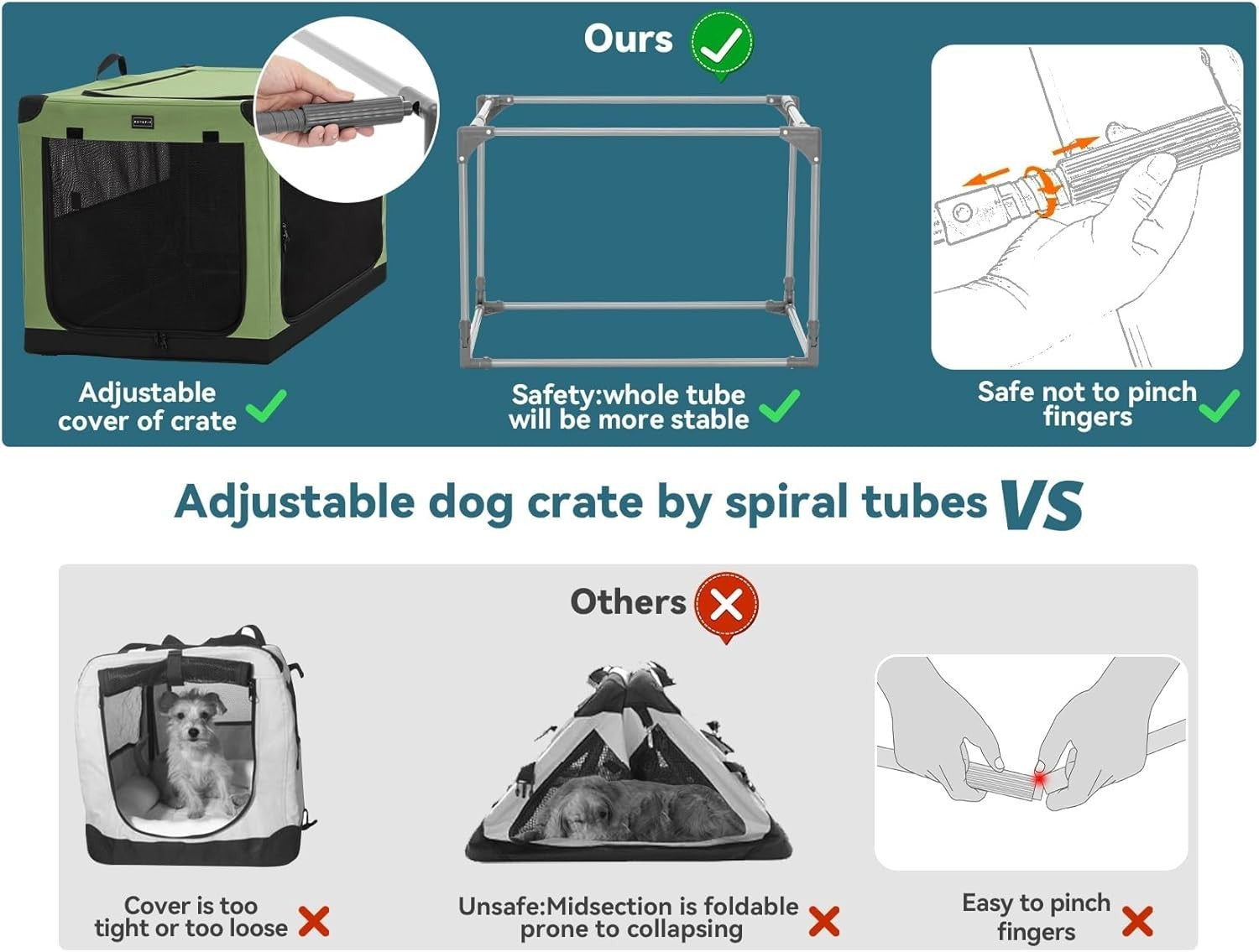 Petsfit Foldable Soft Dog Crate with Dual Lockable Doors, Travel-Ready