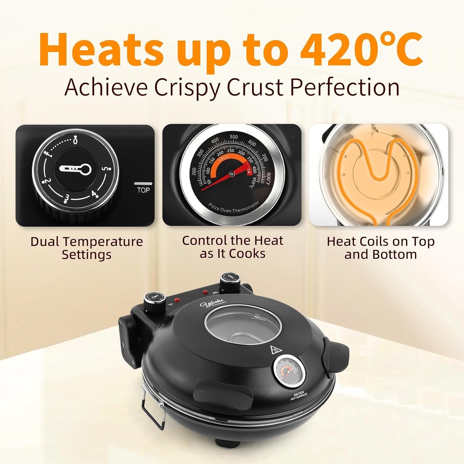 31cm Electric Pizza Oven 1200W Dual Temp Stone Base Fast Heat Black