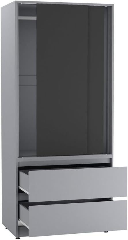 Modern 2-Door Sliding Wardrobe with Drawers, Silent Doors & Adjustable Feet