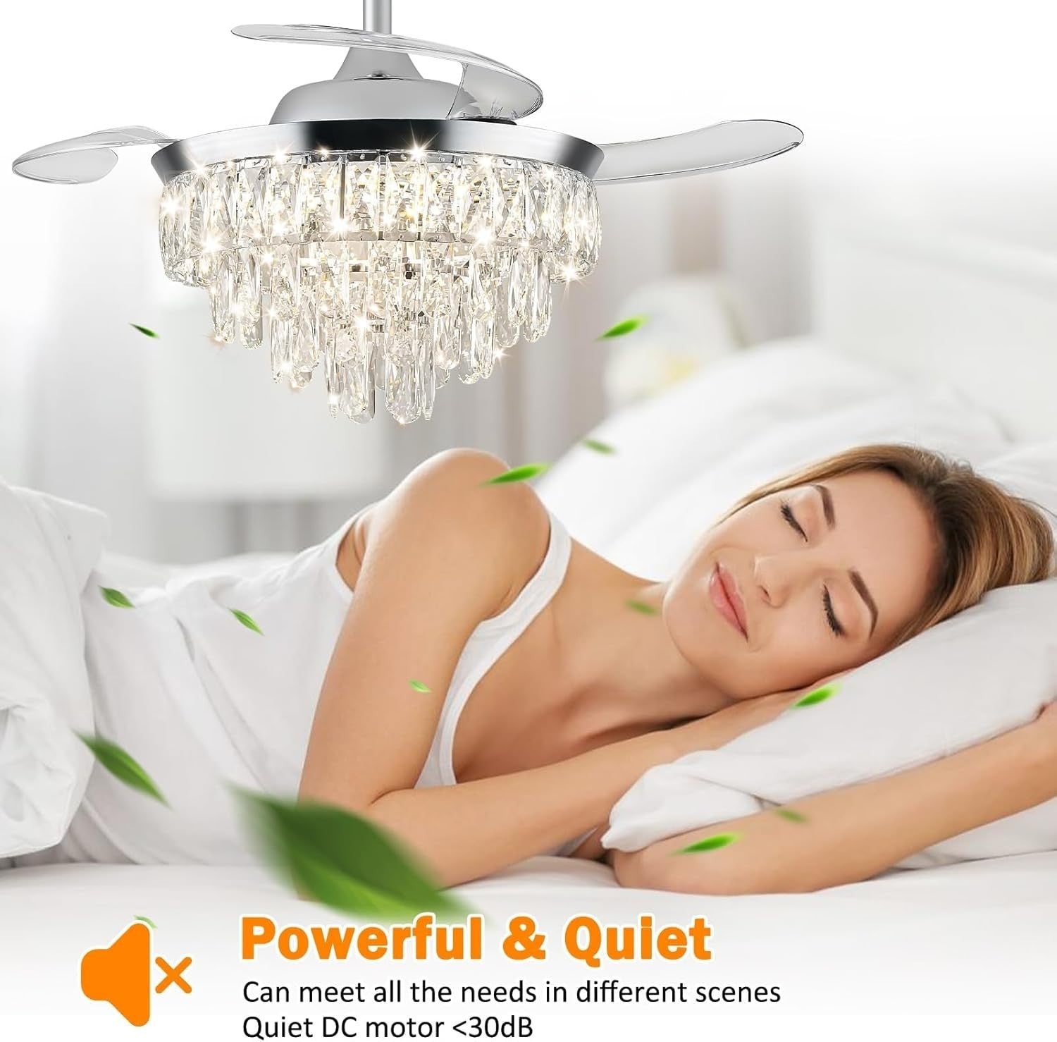 42" Modern Crystal Chandelier Ceiling Fan with Light Dimmable Remote